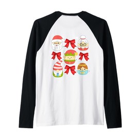 Santa Claus Granny Claus Gnome Elf Christmas Top ART ON BACK Raglan Baseball Tee
