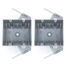 (2 Pack) 2-Gang PVC Electrical Box, Grey Outlet Box, Two Gang New Work Junction Box, Captive Nails, 32 cu. Inches, Length 3-3/4'', Width 2-1/4'', Depth 2-7/8'', 2 Hour Fire Rated Electrical Outlet Box