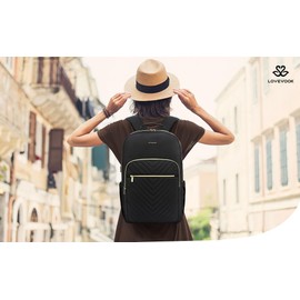 LOVEVOOK Laptop Backpack Women, 17.3 Inch Laptop Backpack Large Waterproof School Backpack Girls Teenagers with Laptop Compartment USB Charging Port Black Backpack for School Uni Business Travel