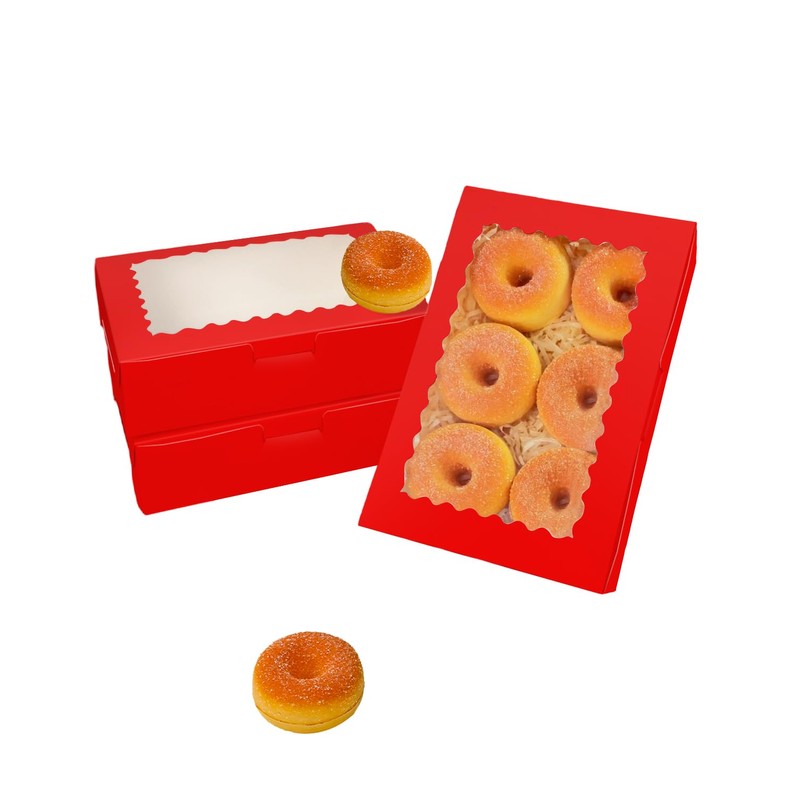 Gcardist 15Pcs Red Cookie Box with Window 22.9x15.2x6.4cm Pastry Macaron