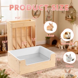 Essenhome Extra-Large 2-in-1 Rabbit Litter Box & Hay Feeder Set, Wood, Mess Proof, for Guinea Pigs, Chinchillas, Hamsters, and Rabbits