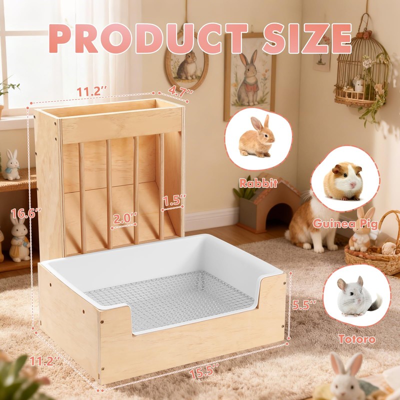 Essenhome Extra-Large 2-in-1 Rabbit Litter Box & Hay Feeder Set,