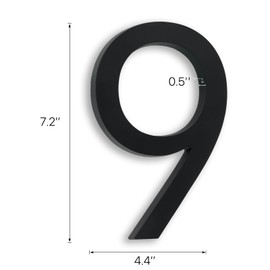 7 Inch Address Numbers for Houses, Modern House Numbers for Outside Street Metal Black Large Door Numbers on Floating Mount Zinc Alloy Black Number 9