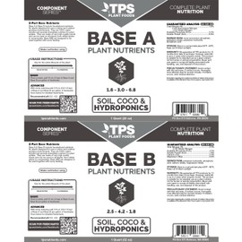 TPS NUTRIENTS Base A+B Two Part Set Complete Plant Growing Nutrient Formula for All Plants, for Both Soil and Hydro, Quart Set (2 x 32 oz)