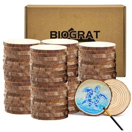 BIOGRAT 2 Inch Wood Slices Discs Ornaments for Crafts, 80 Pcs 2-2.4 inches Diameter 0.2 inches thickniss
