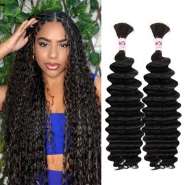 WOWANGEL Boho Braids Human Hair Extensions, Knotless Boho Braiding Hair for Curly Bohemian Styles​,18 Inch Deep Wave Human Hair Bundles (100g),Natural Black(1B#)