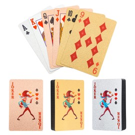 Chemeno Waterproof Playing Cards with Case: 3 Deck of Cards, PET Plastic Bridge Size for Pool Outdoor Poker Game Party Black Pink Gold