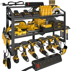 Spampur Heavy Duty Power Tool Organizer Wall Mount, 3 Layers Storage Rack with 6 Cordless Drill Holders, Garage Tool Organizer Storage for Workshop Shed, Charging Station Shelf, Father/Men Gifts