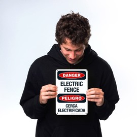 Electric Fence Bilingual Sign, 10x7 Inches, Rust Free .040 Aluminum, Fade Resistant, Made in USA