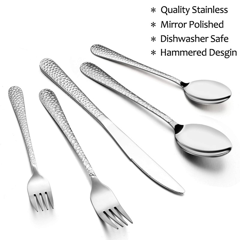Hammered Silverware Set for 8, E-far 40-Piece Stainless Steel Flatware