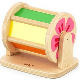 Dailyfunn Montessori Toys Wooden Spinning Drum Tummy Time Toy for Babies 6-12 MonthsToddlers 1-3 Years Old