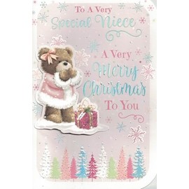 Festive Niece Christmas Card, Cute Design with Bear, 23 x 15 cm