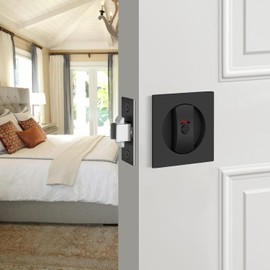 Bonpoly 3 Pack Black Pocket Door Lock, Pocket Door Privacy Lock with Red-Green Indicator, Keyless Bed/Bath Pocket Door Handles, Flush Square Door Lock for Sliding/Bifold Door, Heavy Duty Zinc Alloy