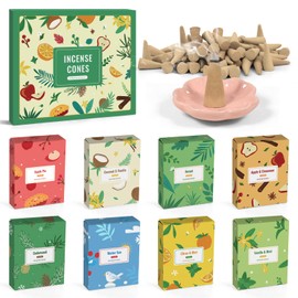 Incense Cones, Scented Cone Incense, Assorted Scented Incense Cones with Incense Holder, Vanilla Mint Coconut Cedarwood Apple Pie Forest Citrus Cinnamon, 120 Cones