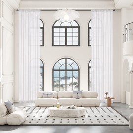 Sanceor Cortina transparente natural extralarga de 5,5 m de longitud, elegante panel de cortina de gasa para casa de 2 pisos, techo alto, sala de estar (1 panel, 52 x 216 pulgadas, blanco)