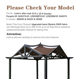 SCOCANOPY Replacement Top Fit for Lowe's Allen Roth 10X10 Ft Gazebo Model #GF-12S039B / GF-9A037X,(Brown)