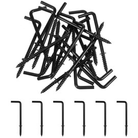 KALIONE 20 Pcs 1 Shape Screw Hooks 2 Inch L Shape Hooks 7 Shape Right Angle Medal Hooks Wall Hooks L Hooks for Hanging Right Angle Hooks Metal Screw in Hooks for Indoor Outdoor Hanging (Black)