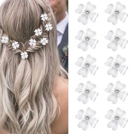 Mezrkuwr 10 x Mini White Flower Rhinestone Hair Pins Small Hair Clips for Bride