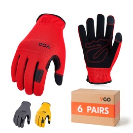 Vgo... 6 Pairs Safety Work,Builder,Gardening Gloves,Light Duty Mechanic Gloves(NB7581,Red&Gray&Yellow,XL,6 pairs)