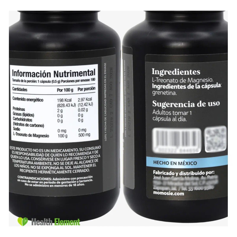 Treonato Magnesio Momosie 180 Cápsulas Magnesium Threonate Alta Absorción Memoria