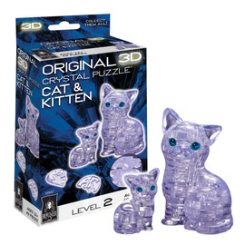 Bepuzzled Original 3D Crystal Puzzle - Cat & Kitten, Clear - Fun yet challenging brain teaser that will test your skills and imagination, For Ages 12+