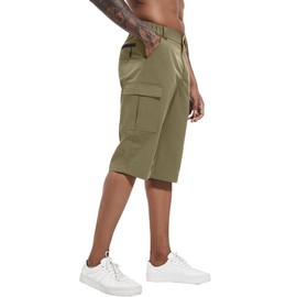 YAOBAOLE Men's Stretch Hiking Shorts Quick Dry Golf Travel Capri Pants with Elastic Waist Khaki M
