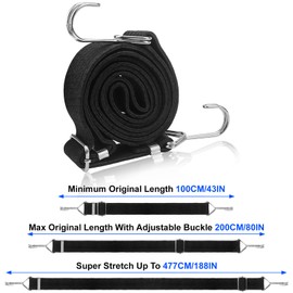 Abaigeal 6 Pack Adjustable Bungee Cords with Hooks, 2M Flat Bungee Cords, Large Heavy Duty Rubber Elastic Straps with Adjustment Metal Buckle, for Fastening Luggage or Backpacks and Moving Cargo