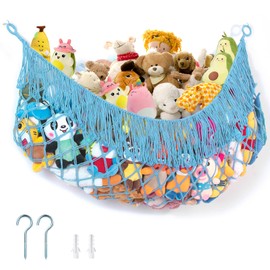 PrimZooty Stuffed Animal Hammock - Extra Large 56'' Long/Blue, Stuffed Animal Storage, Stuffed Animal Holder Net, Toy Hammock Large, Toy Storage Organizer