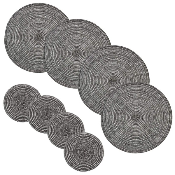 JZK Set of 8 grey braided round table mats and