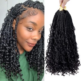 Goddess Box Braids Crochet Hair 14 Inch Bohemian Box Braids Crochet Hair with Curly Ends Boho 3X Synthetic Crochet Braiding Hair for Black Women (8 pack, 1b#)