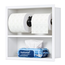 Neodrain White Recessed Toilet Paper Holder,Double Layer Wet Tissue Holder