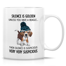 Retreez - Taza divertida – Linda Beagle Mamá Papá Amante de los Perros Divertidos Beagles Dueño Regalo Silence is Dorado 11 oz – Humor Sarcasmo Regalo inspirador de cumpleaños para él su amigo compañero de trabajo hombres mujeres