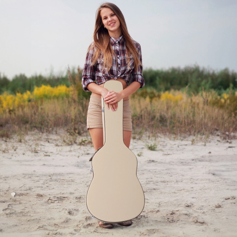 efunmodern 39" Classical Guitar Hard Case Microgroove Flat Beige Portable