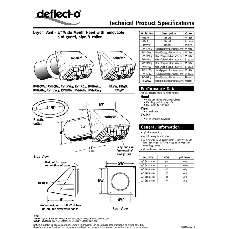 Deflecto Dryer Vent Hood, Wide Mouth, 4", White (RVHAW4)