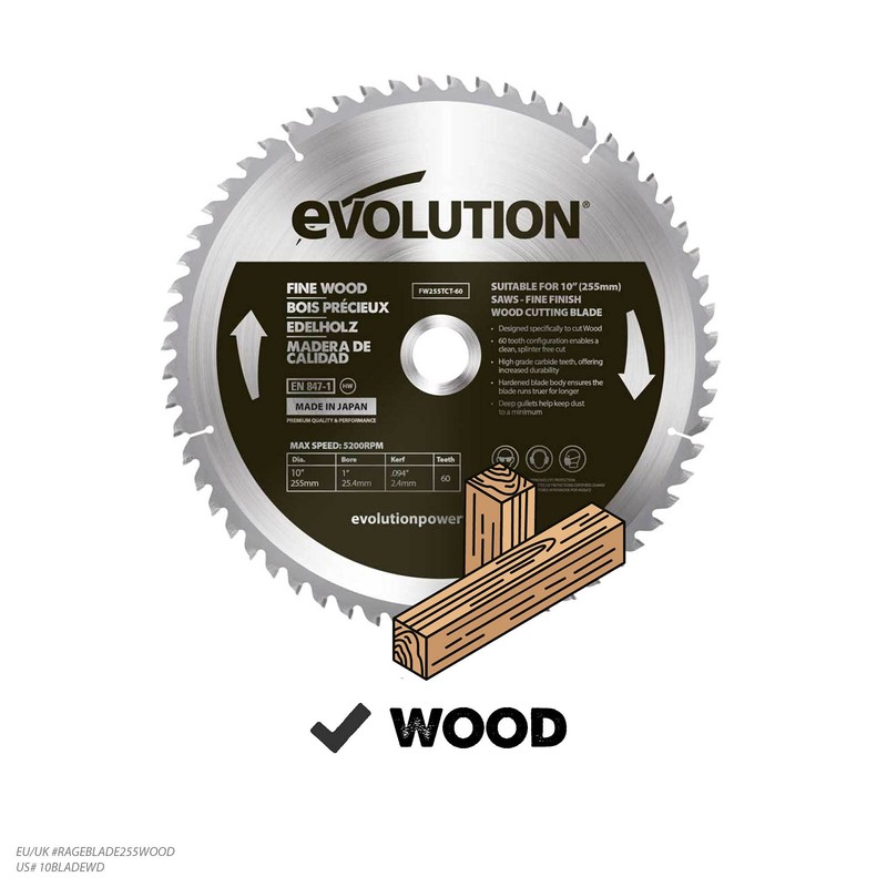 Evolution Power Tools FW255TCT-60 Fine Wood Blade, 255mm