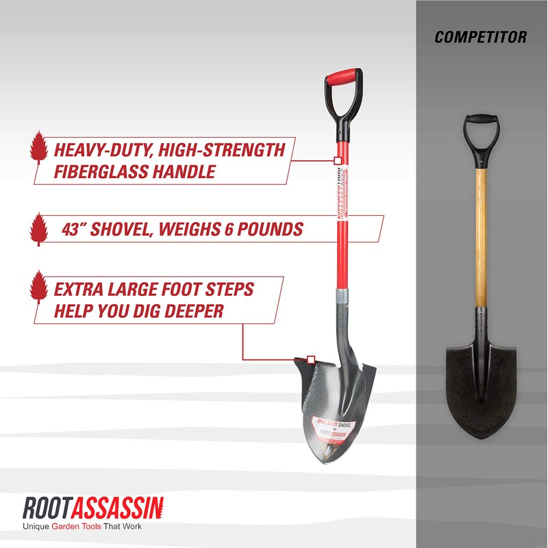 ROOT ASSASSIN One Shot Garden Shovel (43" D-Handle) - Holds