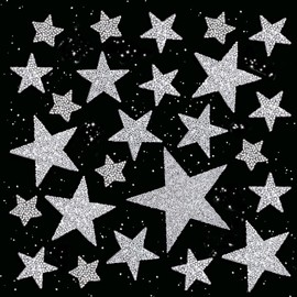 Sctmda Star Iron-On Patches, Pack of 25, Silver Stars, Iron-On Glitter Rhinestone Patches, Iron-On Patches, Rhinestone Star Applique, Silver Stars, Iron-On Stickers for Clothes, Jeans, Hats (5 Sizes)