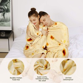 Admitrack Tortilla Wrap Blanket,Burritos Round Wrap Blanket,Tortilla Throw Blanket,Funny Realistic Food Round Blanket,Novelty Burritos Throw Blanket for Adults&Kids