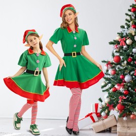FORMIZON Christmas Elf Costume Set, Christmas Costume Children Girls, Elf Costume with Hat, Elf Ears, Christmas Outfits Elf Costume for Carnival, Christmas, Cosplay Party (170)