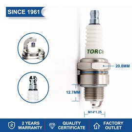 TORCH Spark Plug Replacement for BP6HS, W6BC W6BP, L82YC L87YC, IWF20 W20FP-U W20FPR-U W20FR-L WF20TT, OEM, 14mm x 1.25mm, Alumina, Copper, 1 Each