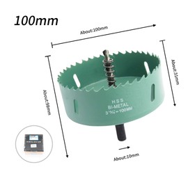 Bi-Metal Hole Saw Drill Bit, Wood, Plasterboard, Resin, Plastic, Plywood, Aluminum, Stainless Steel, Iron, Hole Drilling, Cutting Diameter 3.9 inches (100 mm), High Quality