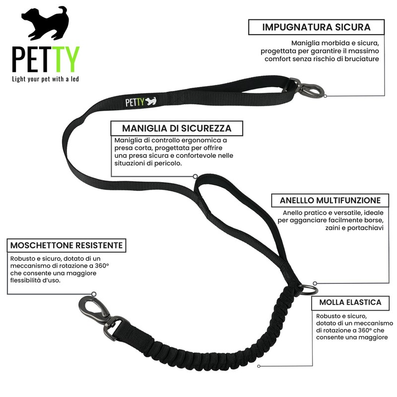 Dog Leash with Shock Absorber and Short Grip Handle -