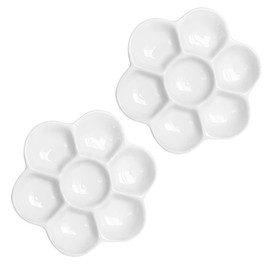 Pirhosigma 2 pcs 3.4"/8.6 cm Diameter Flower Paint Palette Glazed Watercolor Painting Mixing Ceramic Palette