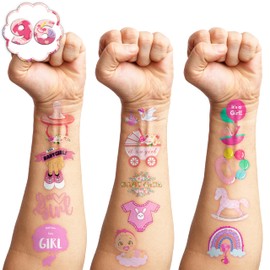 100 PCS Baby Girl Birthday Party Decorations Favors Supplies Temporary Tattoos Decor Pink Rose Gold Baby Girl Shower Floral Stickers For Boys Girls Gift School Prizes Rewards
