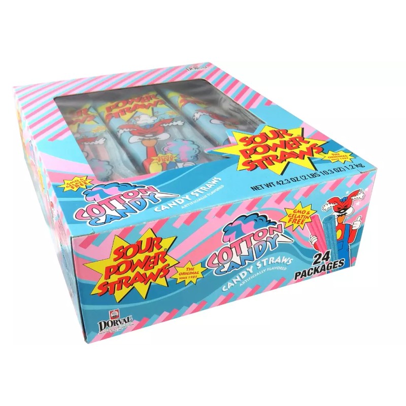 Sour Power Candy Straws, Cotton Candy, 1.75 Ounce (Pack of