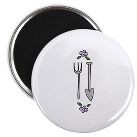 CafePress Gardening Tools Spade Rake Magnets 2.25" Round Magnet, Refrigerator Magnet