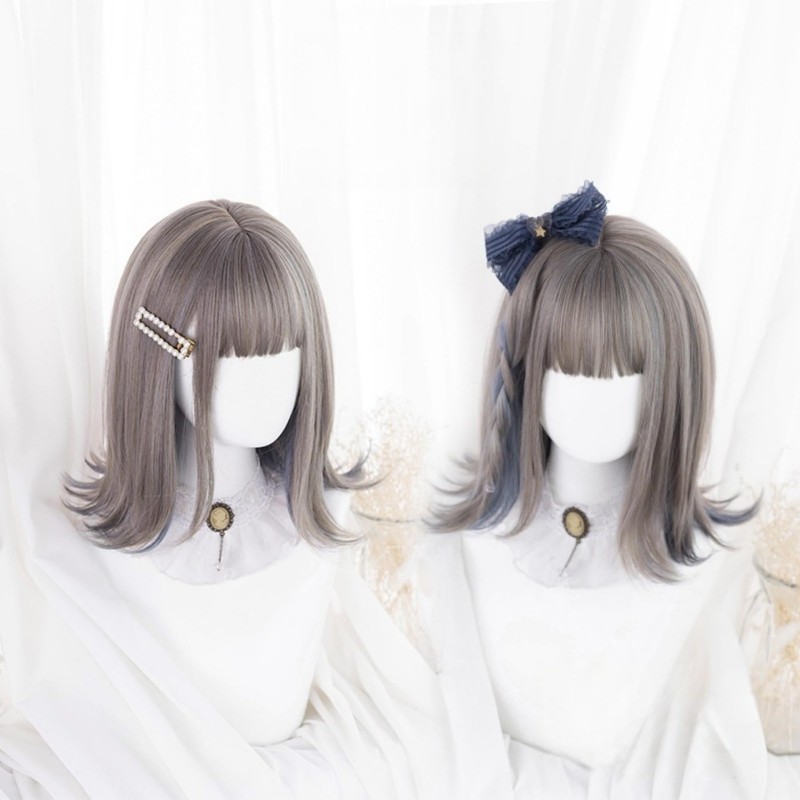 Eileen Gray Blue Wig, Natural Fluffy, Women's, Wig, Straight, Small