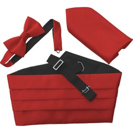 Italian Satin Cummerbund Set: Includes Bow Tie and Handkerchief (Red)