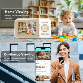 ebemate Smart Video Baby Monitor,2.8" Display with 1080P Camera,No Glow Night Vision,2-Way Talk & 1500Ft Long Range,WiFi On/Off Cam Baby Monitoring EBS28