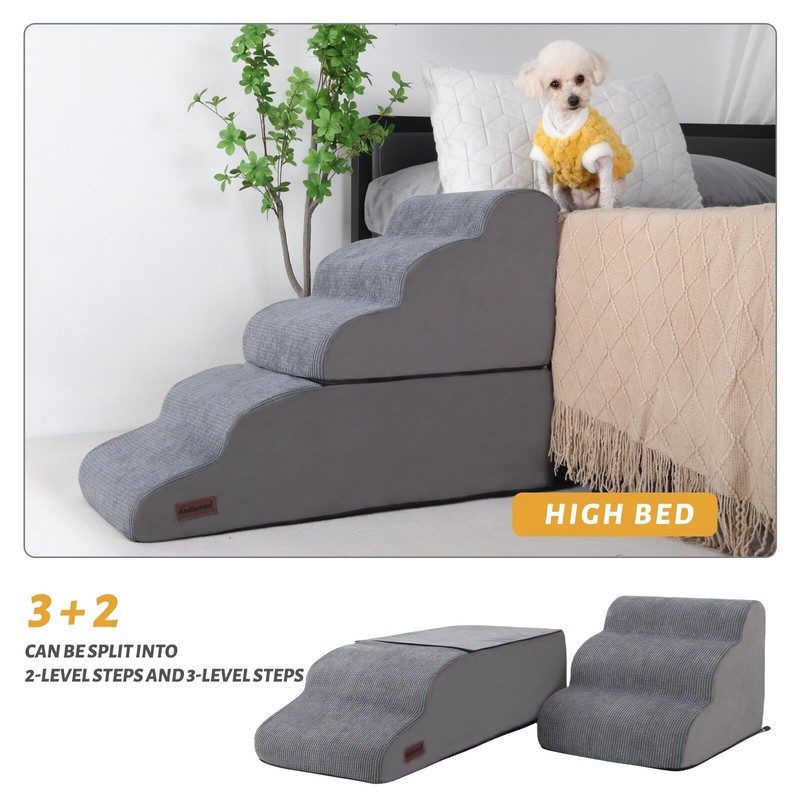 Dog Stairs and Ramp for High Bed, 5-Step Dog Steps